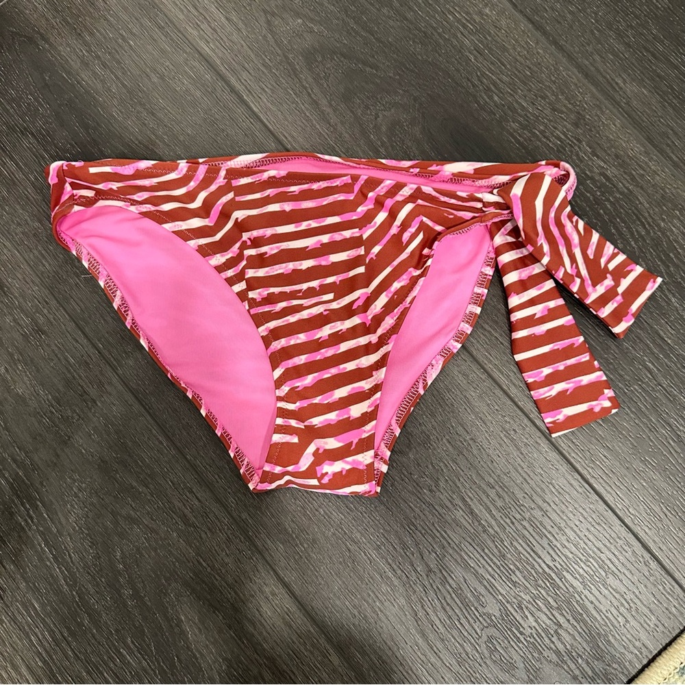 NWT women’s Aerie Striped Bikini Bottom - Pink and Brown, small, side tie